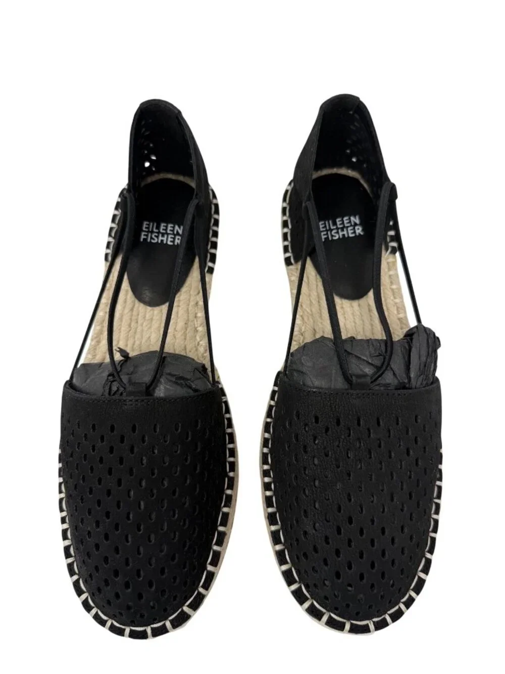 Eileen Fisher Lee Perforated Suede Leather Flat Espadrilles in Black Size 7 NEW!